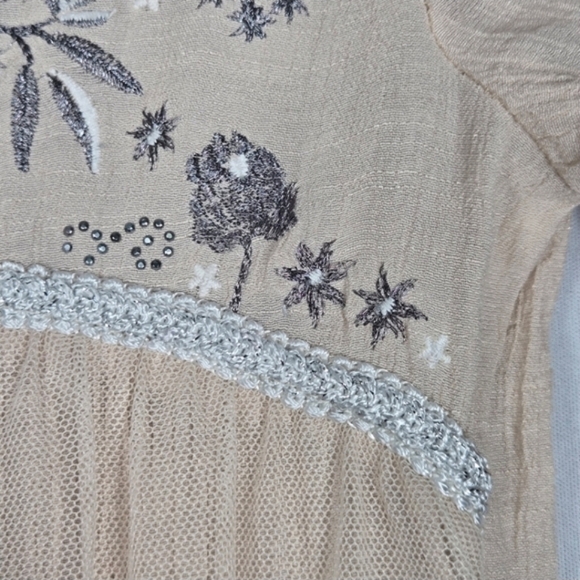 Babydoll Y2K Cream Lace Top Whimsy Sheer Lace Silver Metallic Trim Jolt Size XS - Picture 8 of 14